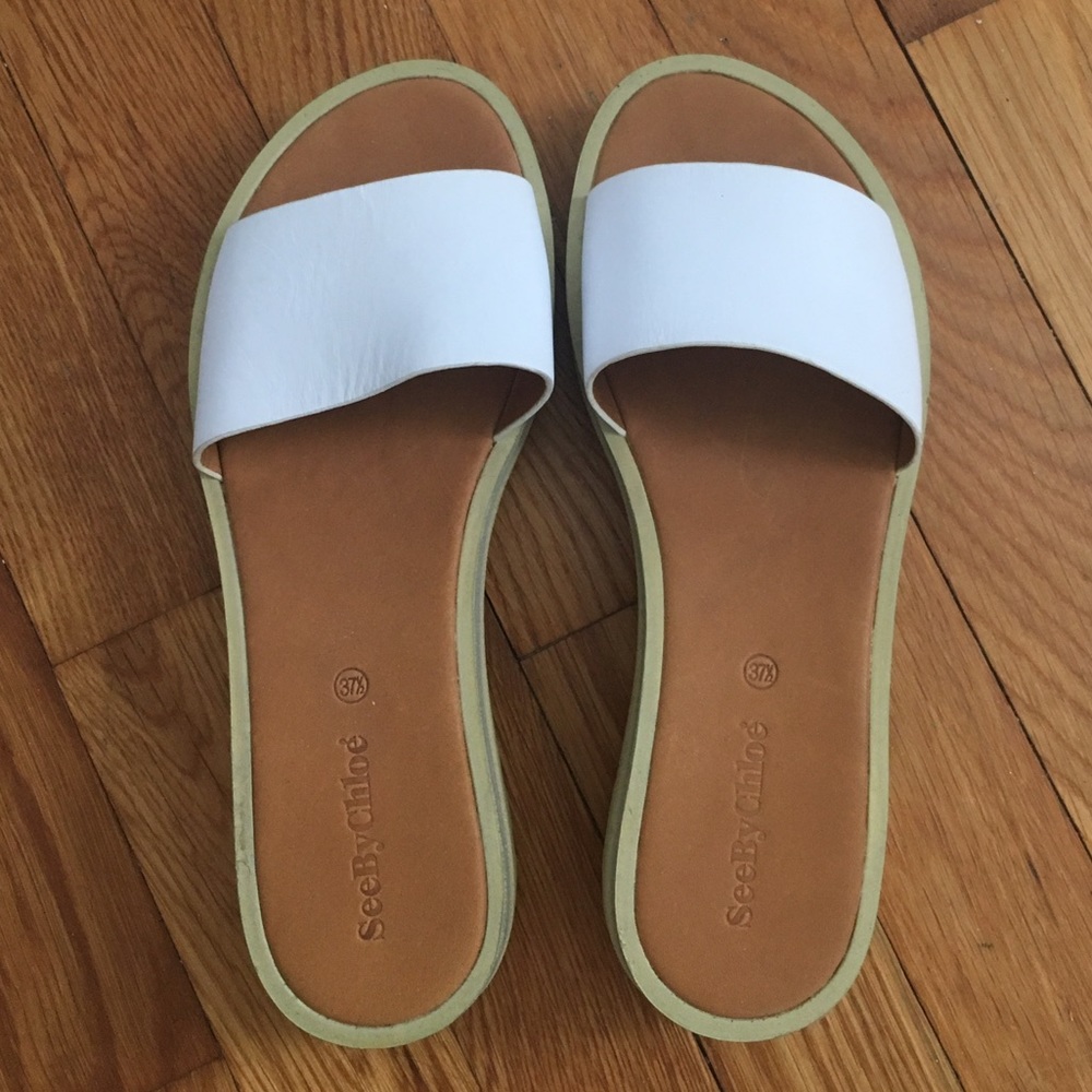 See by Chloe white leather slides